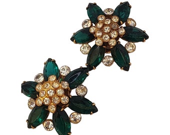 Vintage Signed Pat Pend Rhinestone Clip Earrings (A3646)