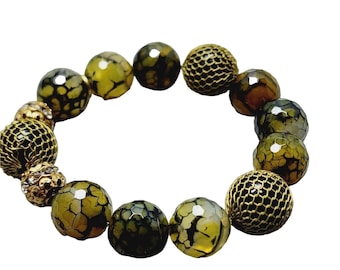 Vintage Signed Bee Charming Agate Stretch Bracelet (A1404)