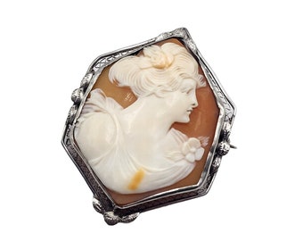 Sterling Silver Cameo Estate Brooch Pin (A5054)