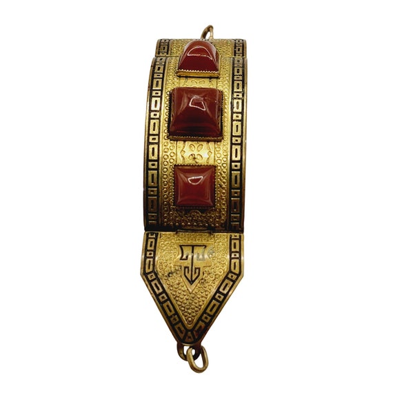 Antique Art Deco Brass Enamel & Carnelian Glass B… - image 1