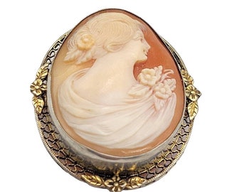 Vintage Elegant Lady Sterling Cameo Brooch Pendant (A2659)