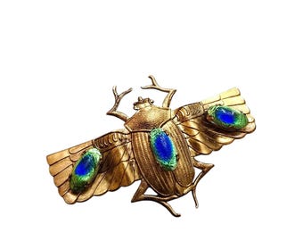 Antique Egyptian Revival Art Deco Brass Scarab Bug Brooch (A9260)