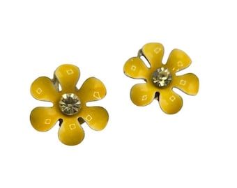 Vintage Enamel Flower Clip Earrings (A8023)