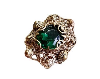 Vintage Fancy Unmarked Czech Faceted Glass Filigree Adjustable Ring (A2580)