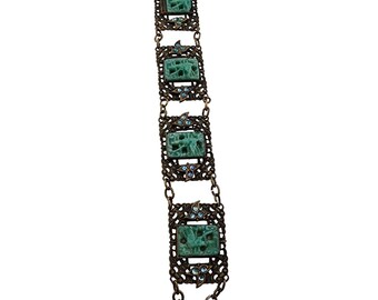 Vintage Peking Clasp & Rhinestone Czech Style Bracelet (A3415)