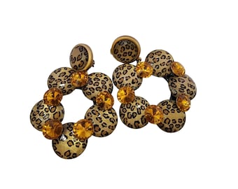 Vintage Crazy 80s Leopard Resin Hoop Earrings (A5216)