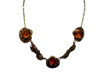 Vintage Art Deco Faceted Glass Necklace (A3940)