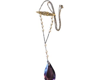 Antique Art Deco Sautoir Glass Necklace (A969)