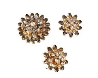 Vintage Signed Pauline Trigere Stunning Raised Flower Brooch & Earrings Set A593