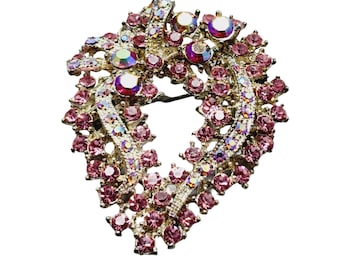 Vintage 80s Pink Rhinestone Pin Pendant (A1160)