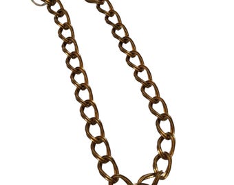 Vintage Textured Brass Curb Link Chain Necklace with Fancy Art Deco Style Clasp