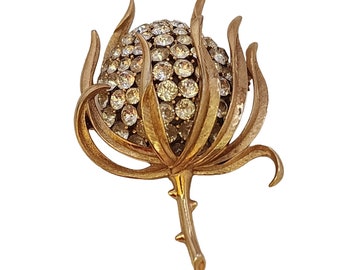 Vintage Rare Trifari (Crown) Riveted Rhinestone Gold Plated Brooch (A3650)