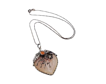 Vintage Handcrafted Rose Quartz & Sterling Pendant Necklace (A8662)