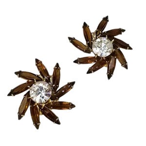 Vintage Brown Juliana Rhinestone Clip Earrings (A8497)