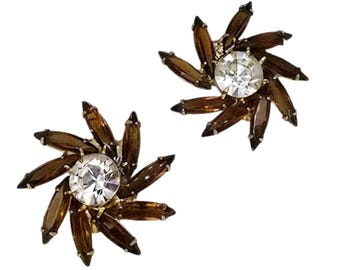 Vintage Brown Juliana Rhinestone Clip Earrings (A8497)