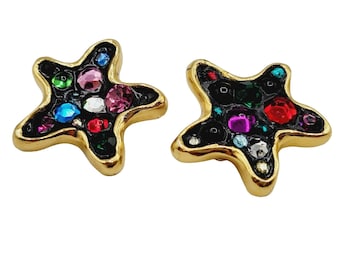Fabulous Signed Saralina? 1980s Star Jeweled Earrings (A2644)