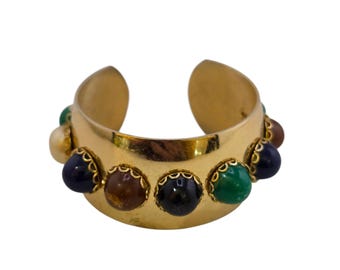 Vintage 80s Cabochon Adjustable Cuff Bracelet (A9092)