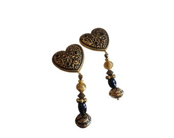 Vintage 80s Resin Heart Clip Earrings (A573)