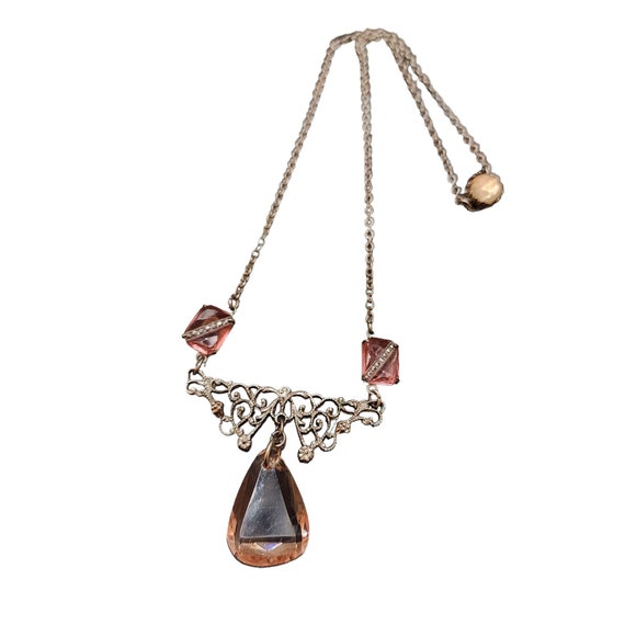 Antique Art Deco Glass Pendant Necklace w/ Marcas… - image 1