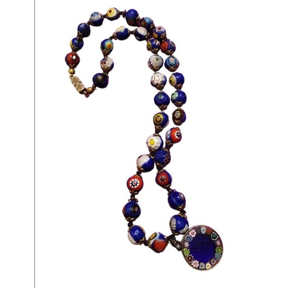 Vintage Millefiori Glass Beaded Necklace with Pen… - image 2