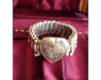 Vintage Large Heart Signed Sterling Base Co-Star Expansion Bracelet (A4105)