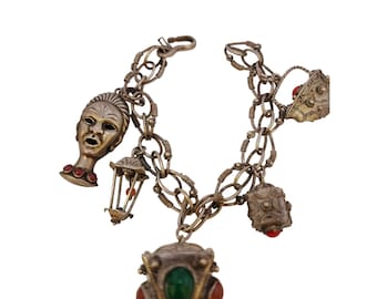 Vintage Sterling Etruscan Well Made Double Sided Charm Bracelet (A3680)