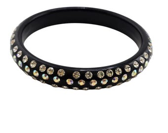 Vintage Lucite Rhinestone Bangle Bracelet (A7416)