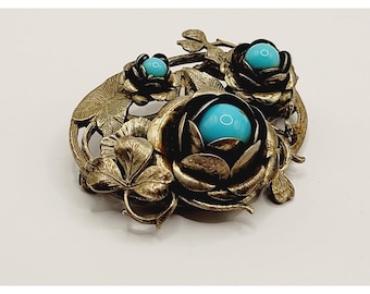 Raised Dome & Turquoise Resin Flower Vintage Brooch (A228)