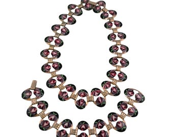 Vintage Enameled Necklace And Bracelet Set (A7108)