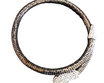 Vintage 80s Rhinestone Encrusted Coil Snake Necklace (A3087)