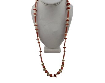 Vintage Plastic Long Beaded Necklace With Faux Pearl Accents (A8125)