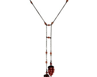 Art Deco Dainty Long Coral Colored Grape Necklace (A5830)