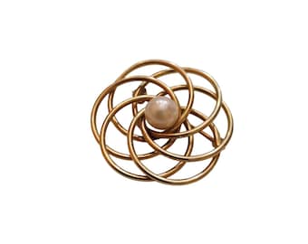 Vintage 14kt Gold & Pearl Wire Swirl Brooch (A7755)