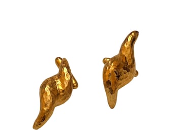 Vintage 80s Rare Alexis Lahellec Paris NOS Gilt Gold Metal Swirl Cufflinks