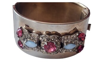 Deco Inspired Vintage Rhinestone Wide Bangle Bracelet (A4806)
