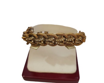 Vintage Ciner Signed Heavy Brushed Gold Rhinestone Chain Bracelet (A3661)