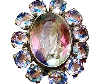 Antique Rare Early Signed Germany Faceted Rainbow Glass Brooch (A1891)