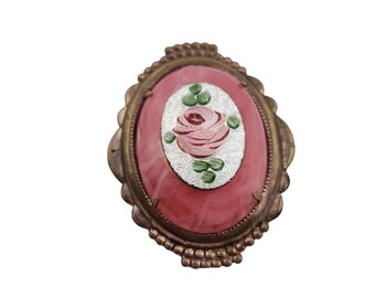 Vintage Enamel over Marbleized Resin Brooch (A3349)