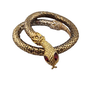 Vintage Adjustable Bronze & Gold Tone Coil Snake Bracelet (A3419)
