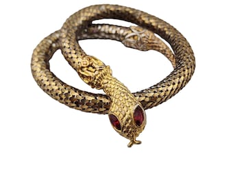 Vintage Adjustable Bronze & Gold Tone Coil Snake Bracelet (A3419)