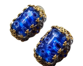 Vintage Millefiori Glass Pierced Earrings (A3023)