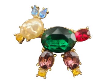 Vintage Signed Rhinestone Dog Brooch Possibly Coro (A3961)