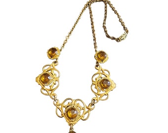 Vintage Brass and Glass Cavilier Necklace (A2013)