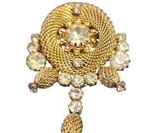 Vintage St. Labre Rhinestone and Mesh Brooch (A5713)