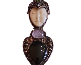 Vintage Sajen 925 Sterling Huge Semi Precious Goddess Pendant Brooch (A2119)