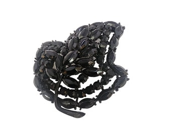 Vintage Signed Weiss Black Rhinestone Brooch (A4625)