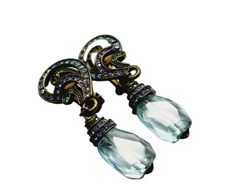 Vintage Signed Heidi Daus Rhinestone Crystal Dangle Earrings (A1408)
