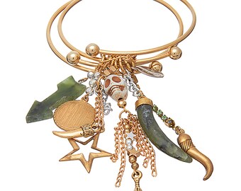 Double Bangle Vintage Charm Bracelet
