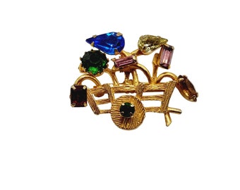 Vintage Dainty Jeweled Wheelbarrow Brooch (A493)