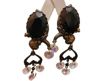 Vintage U/S Pierced Glass Crystal Cherub Earrings (A2049)